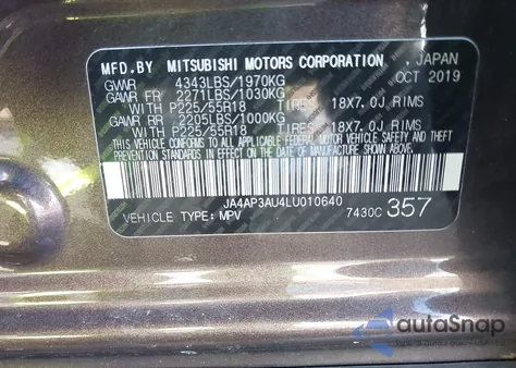 2020 Mitsubishi Outlander Sport 2.0 Es из США, поврежденный, VIN JA4AP3AU4LU010640